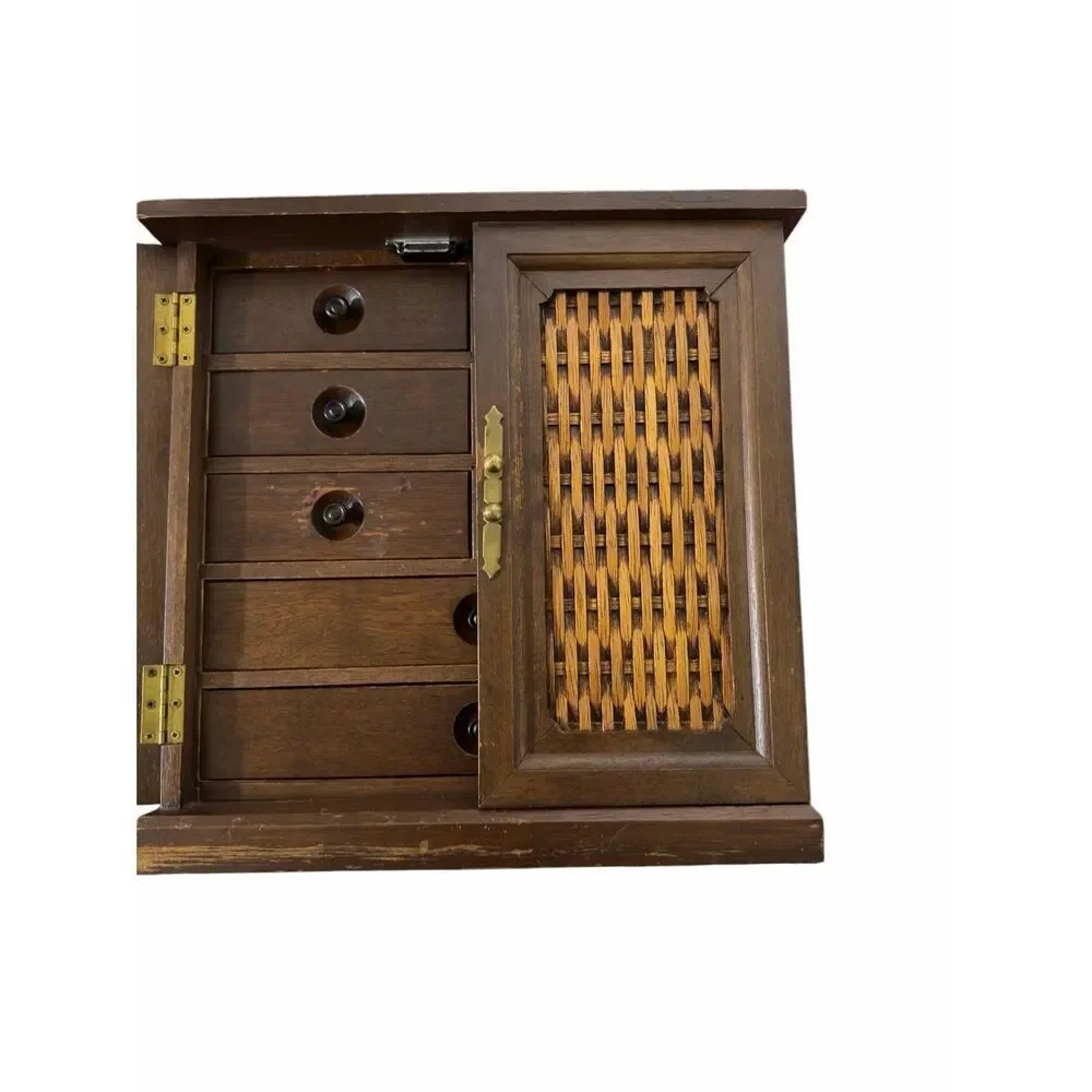 Vintage Antique Japanese Handcrafted Wood Tansu Jewelry  Chest Box 11.75”
